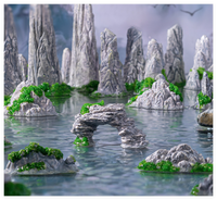 Pot Bunga Akuarium Kreatif, Terarium Air Terjun Sukulen, Dekorasi Taman Akuarium, Patung Resin Gunung Batu 3D Buatan