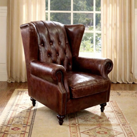 Fauteuil Chesterfield personnalisé en cuir véritable marron vintage, capitonné de luxe, pour salon, chambre, bureau à domicile