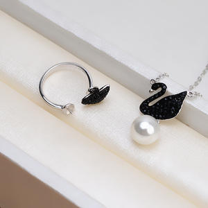 Ensemble de boucles d'oreilles et collier en argent S925 avec pendentif cygne noir et chaîne, accessoires de support vides pour femme, nouveau bijou de mode 1346 - Product Image 4