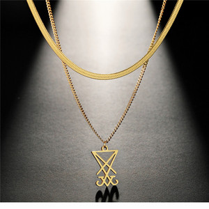 Sigil di lucifero collana ciondolo in acciaio inox doppio strato di serpente sigillo a catena di satana amuleto gioielli da donna - Product Image 1