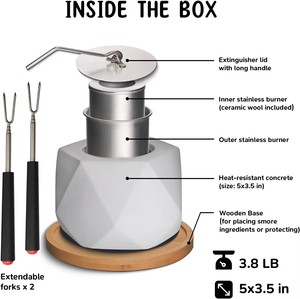 Braciere Portatile Moderno in Cemento con Combustibile <span class=keywords><strong>Bioetanolo</strong></span>, Caminetto Senza Fumo per Interni/Esterni - Product Image 2