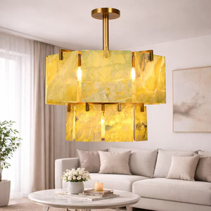 Lustre moderne de luxe en pierre naturelle, luminaire suspendu pour salon, chambre, restaurant, hôtel, villa, lustre pour intérieur - Product Image 1