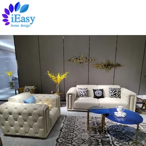 iEasy furniture best price 100% pure leather stainless steel frame luxury sofa sets 3 piece living room sofa 3 piece sofa set