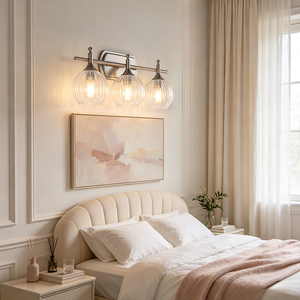 Modern Stainless Steel <b>Wall</b> Lamp 3 Head Round Glass Shade LED Vanity <b>Light</b> for Bathroom 2700K E27 <b>Switch</b> Control - Product Image 3