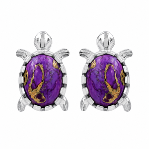 GOURIK Boucles d'oreilles clous en argent sterling 925 avec motif tortue turquoise et cuivre violet, sertissage clos, pour femme, usage quotidien - Product Image 5