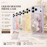 Coque de téléphone en silicone liquide premium pour iPhone 16 17 18 Pro Max avec insert imprimé personnalisé et motifs floraux charmants