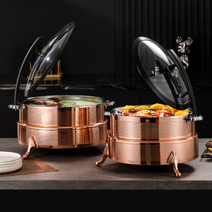 Juego de buffet de plato de frotamiento de lujo para Hotel comercial de acero inoxidable 304 de oro rosa, calentador de alimentos eléctrico con tapa de vidrio - Product Image 4