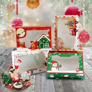 Ourwarm थोक क्रिसमस इलाज केक चॉकलेट कुकीज़ के लिए मुद्रित बॉक्स पीवीसी कागज क्रिसमस कुकीज़ खिड़की के बक्से