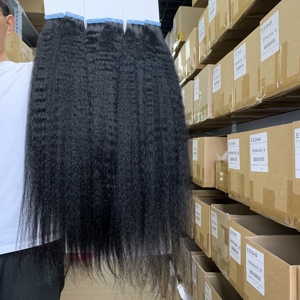 Kinky Straight Remy Hair <strong>Bundles</strong> Tape InHuman Hair Weave Cuticle Aligned Raw Virgin Hair Extensions12-18&quot; 20pcs - Product Image 1