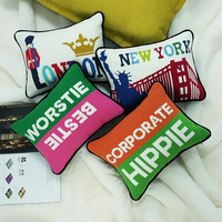 SHN020 Coussin décoratif brodé au point de croix, motif lettres style entreprise et hippie, coloré, pour canapé, cadeau