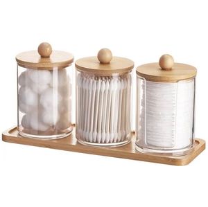 Custom Logo Qtip Dispenser for Woman Gift <b>Container</b> Dispenser Cotton Swab Holder With <b>Bamboo</b> Lid - Product Image 1