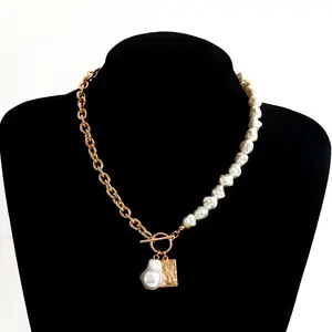 Collar de moda y fresco para mujer, exquisita forma de empalme de perlas, cadena gruesa, etiqueta cuadrada, Nueva joyería de moda