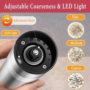 带发光二极管灯的USB可充电不锈钢自动电动椒盐研磨机套装陶瓷研芯椒粉 - Product Image 2