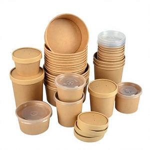 Free Sample <b>Disposable</b> Takeaway Packing Box Food Cartons Kraft Paper Round <b>Bowl</b> with Lid for Giveaways - Product Image 1