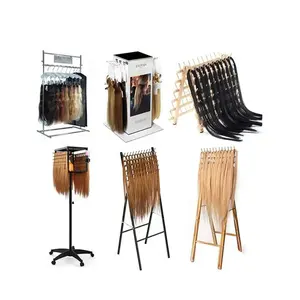 Custom Movable Metal Wood Acrylic Hair Extension Holder Hair Braiding Rack Wig Display Display Shelves Shelf