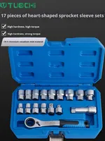 Jeu de tournevis à cliquet à tête hexagonale à double denture en forme de fleur de prunier à 17 pièces, jeu de douilles à tête hexagonale à 12 pans