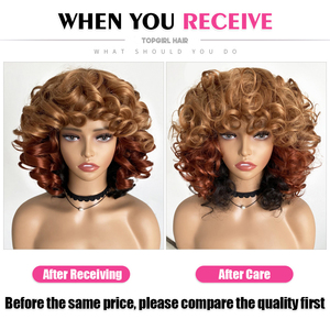 Bán buôn nhiệt độ cao ngắn xoăn tổng hợp Ombre Nâu glueless cosplay Tóc Giả afro lớn tóc giả xoăn với những tiếng nổ cho phụ nữ da đen - Product Image 3