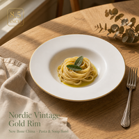 Bol à pâtes et soupe profond en porcelaine fine, bord doré, style nordique vintage, 8,5 pouces, vaisselle de cuisine domestique