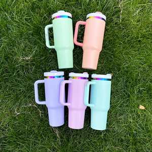 2024 New Style <b>Macaron</b> Powder Coated 40oz Tumbler With Handle Personalized Laser Engraved Logo Design - Product Image 2