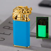 Briquet à double flamme Tigre et Dragon qui brille dans le noir, design métallique créatif coupe-vent