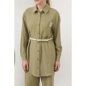 Conjunto Minimalista de Camisa y Pantalones para Mujer, Manga Larga, Tela Oxford, Color Marrón, Ecológico, para Todas las Temporadas, Estilo Normcore - Product Image 4