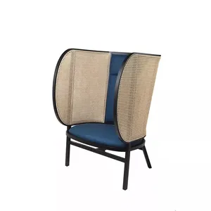 מקורה פנאי סגנון בד מרופד גבוהה בחזרה עץ טרקלין כיסא מוצק עץ קש בחזרה ספה הדו מושבית ספה עבור מלון