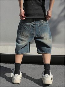 customize <b>men's</b> denim shorts Baggy <b>Stretch</b> Ripped Knee Length Casual <b>mens</b> denim jorts Distressed Blue shorts streetwear - Product Image 3