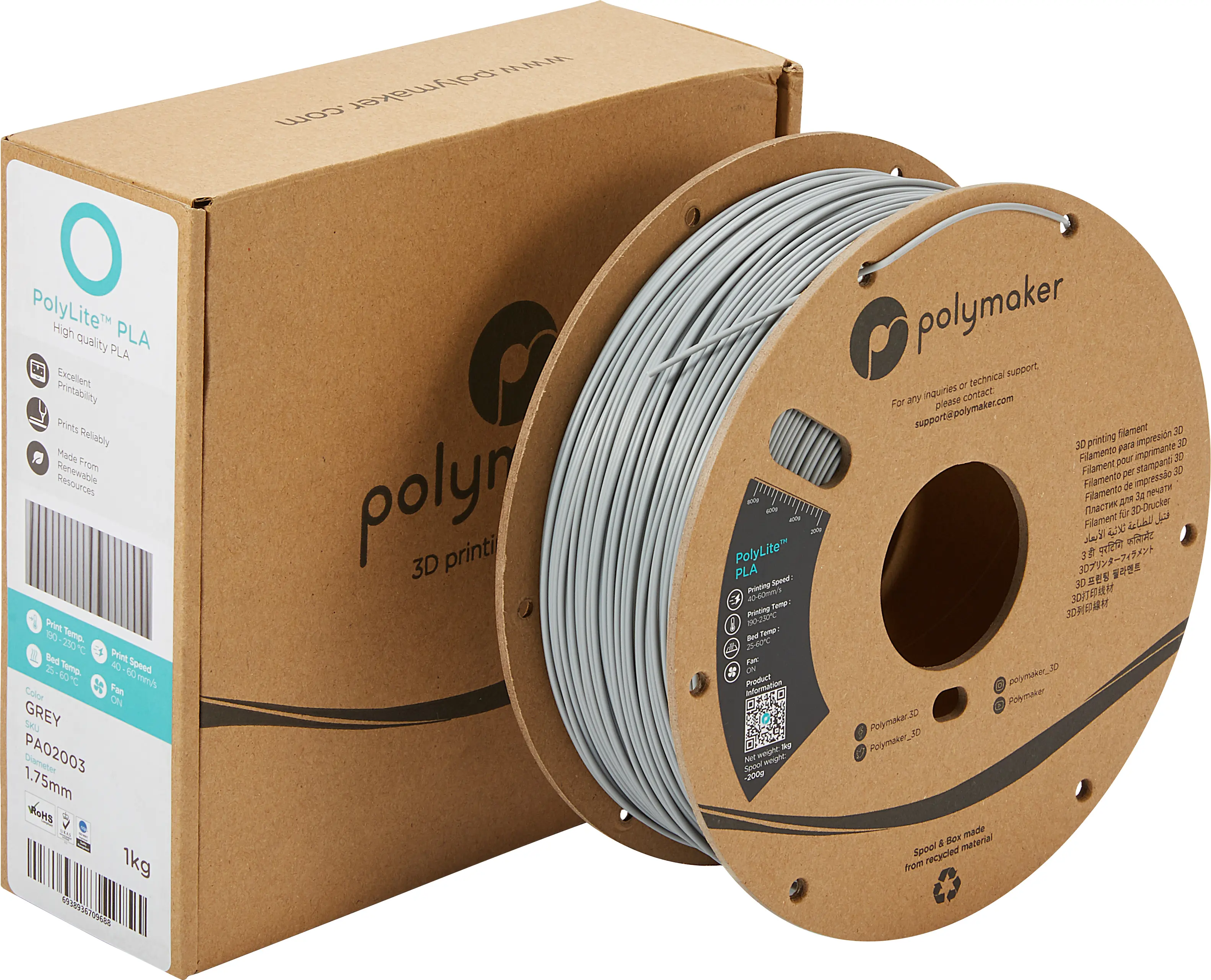 Promotion Price Prototyping Printer 1kg / 1.75mm / 2.85mm Polymaker PolyLite PLA 3D Printing Filament For Sale