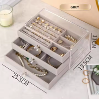 Organisateur de bijoux moderne en acrylique à 3 tiroirs avec boîte de rangement doublée de velours et compartiments divisés pour bagues et boucles d'oreilles