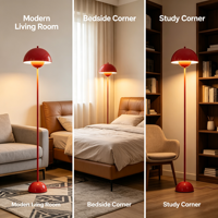 Lampe sur pied moderne en forme de champignon rouge, abat-jour en métal à double couche, style rétro, pour salon, chambre à coucher, hôtel, décoration