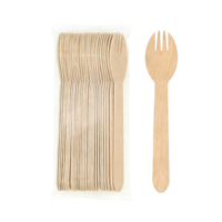 Vente en gros de fourchettes-cuillères en bois jetables, ustensiles de restauration en bambou robustes, vaisselle organique résistante pour restaurant, plats à emporter, pique-nique
