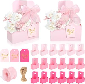 Sacs cadeaux roses pour la fête des mères, porte-gobelets avec poignée pour 2 tasses, emballage floral en kraft, boîte de rangement en papier, paniers - Product Image 1