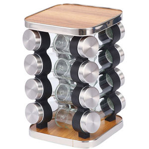 Portaspezie Girevole Moderno <span class=keywords><strong>in</strong></span> <span class=keywords><strong>Acciaio</strong></span> Inox e Bambù a 5 Livelli con 12/16/18/20 Barattoli <span class=keywords><strong>in</strong></span> Vetro - Product Image 2