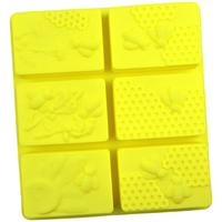 1204 6-Loch Honigbienen- und Wabenform Quadratische Seifenform Silikon-Kuchenform Silikonform für DIY-Seife Kerzen Harz Silikon