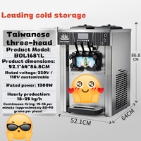 Machine à glaces commerciale, sorbetière à 3 saveurs pour boulangerie, café, avec corps en acier inoxydable et économie d'énergie