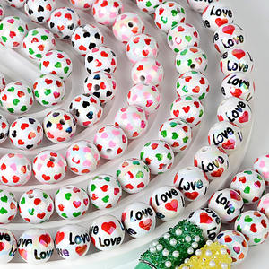 Collar grueso de cuentas de corazón de acrílico UV AB de 16 mm con estampado sólido de colores mixtos y la inscripción 'Love You' para el Día de San Valentín, para joyería y bolígrafos, MOQ bajo - Product Image 1