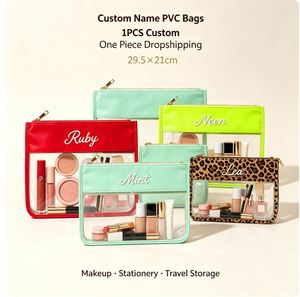 Pochette de maquillage personnalisée en PVC transparent écologique avec broderie, fermeture éclair plate, sac de rangement cosmétique, point de croix - Product Image 2