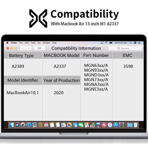<span class=keywords><strong>Batterie</strong></span> <span class=keywords><strong>externe</strong></span> pour ordinateur portable pour <span class=keywords><strong>Macbook</strong></span> <span class=keywords><strong>Pro</strong></span> 2021 2020 13 pouces 4800mAh A2337 A2389, batteries d'ordinateur portable comparables aux batteries d'origine avec outils - Product Image 2