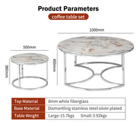 Tables basses de salon blanches en fibre de verre rondes modernes de luxe en acier inoxydable argenté, ensemble de 3 tables basses