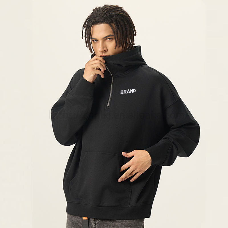 New Style Fashion Streetwear Winter 410gsm Heavyweight Embroidered Oversized Quarter Zip Men's Hoodies