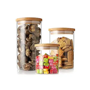 도매 싼 Price 식품 (gorilla Glass) Storage Jar 와 나무 Lid (gorilla Glass) 잼 병 대 한 주방