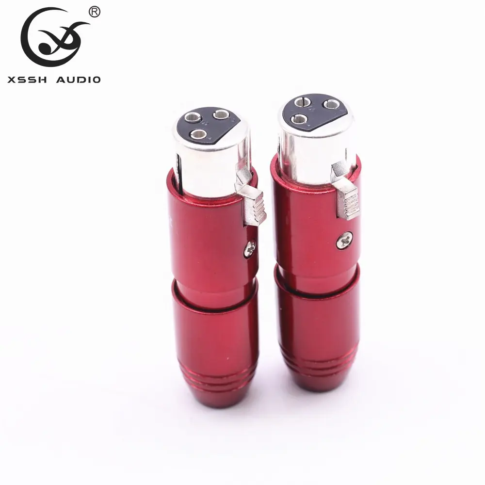 Adaptor Steker Kabel Seimbang Audio YIVO XSSH Kualitas Tinggi Shell Logam Merah Plating Perak 10Mm Mikrofon 3 Pin Konektor XLR Jack