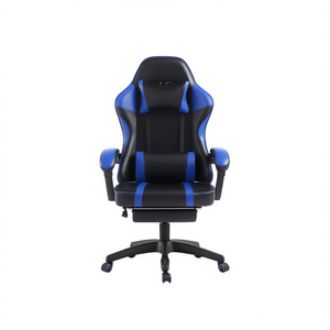 Silla de juego ergonómica de cuero PU con reposapiés reclinable y soporte lumbar para uso en el hogar y la oficina. - Product Image 1
