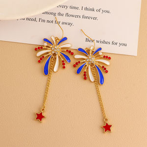 Moda küpe mavi kırmızı Fireworks Glitter elmas tasarım uzun küpe ile amerikan bağımsızlık günü hediye aksesuar küpe - Product Image 4
