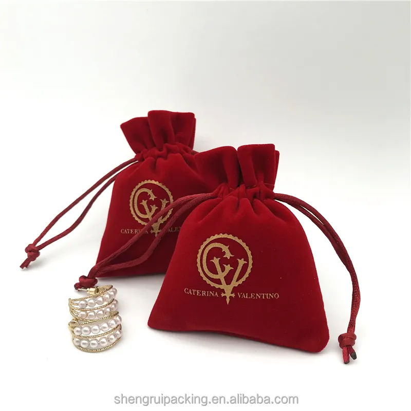 Bolsa de embalaje de terciopelo rojo Bolsa de embalaje de regalo de boda de terciopelo Bolsa de terciopelo de joyería para pendientes