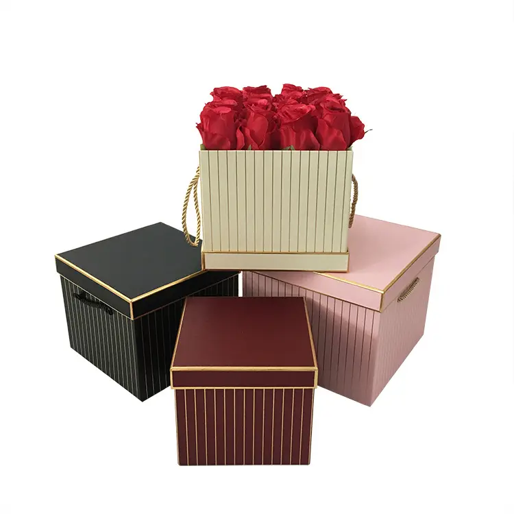 Flower packaging Exquisite portable gift box vertical strip square hug bucket gift box