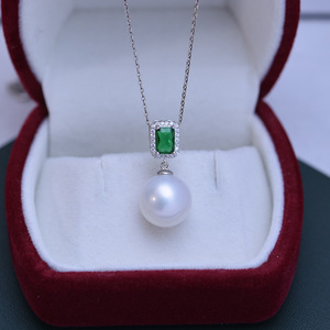 Pendentif en perle ronde blanche et violette d'eau douce de 11-12 mm pour femmes, collier en argent S925 avec une forte luminosité, défauts discrets, style simple - Product Image 4