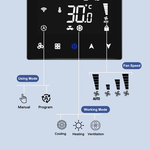 Venda quente Unidades Fan Coil Termostato Inteligente para Ar Condicionado <span class=keywords><strong>2</strong></span> & 4 Tubos Termostato com 3 Velocidade do Ventilador WIFI Controle Termostato - Product Image 2