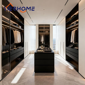 Dressing sur mesure <span class=keywords><strong>noir</strong></span> et <span class=keywords><strong>blanc</strong></span> bicolore pleine hauteur + îlot central style moderne YIERHOME - Product Image 1