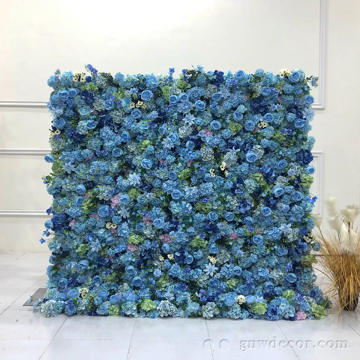 GNW blue wedding 5D floral wall luxury backdrop silk flower cloth background for decoration